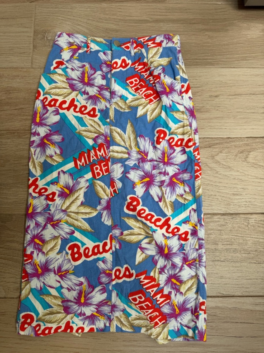 UO Tropical Floral 'Beaches' Midi Skirt in Blue & Multi